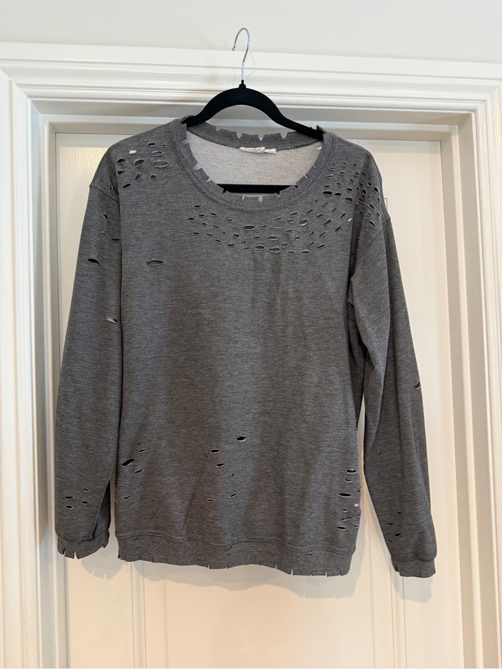 Honey Punch Distressed Gray Crewneck Sweater
